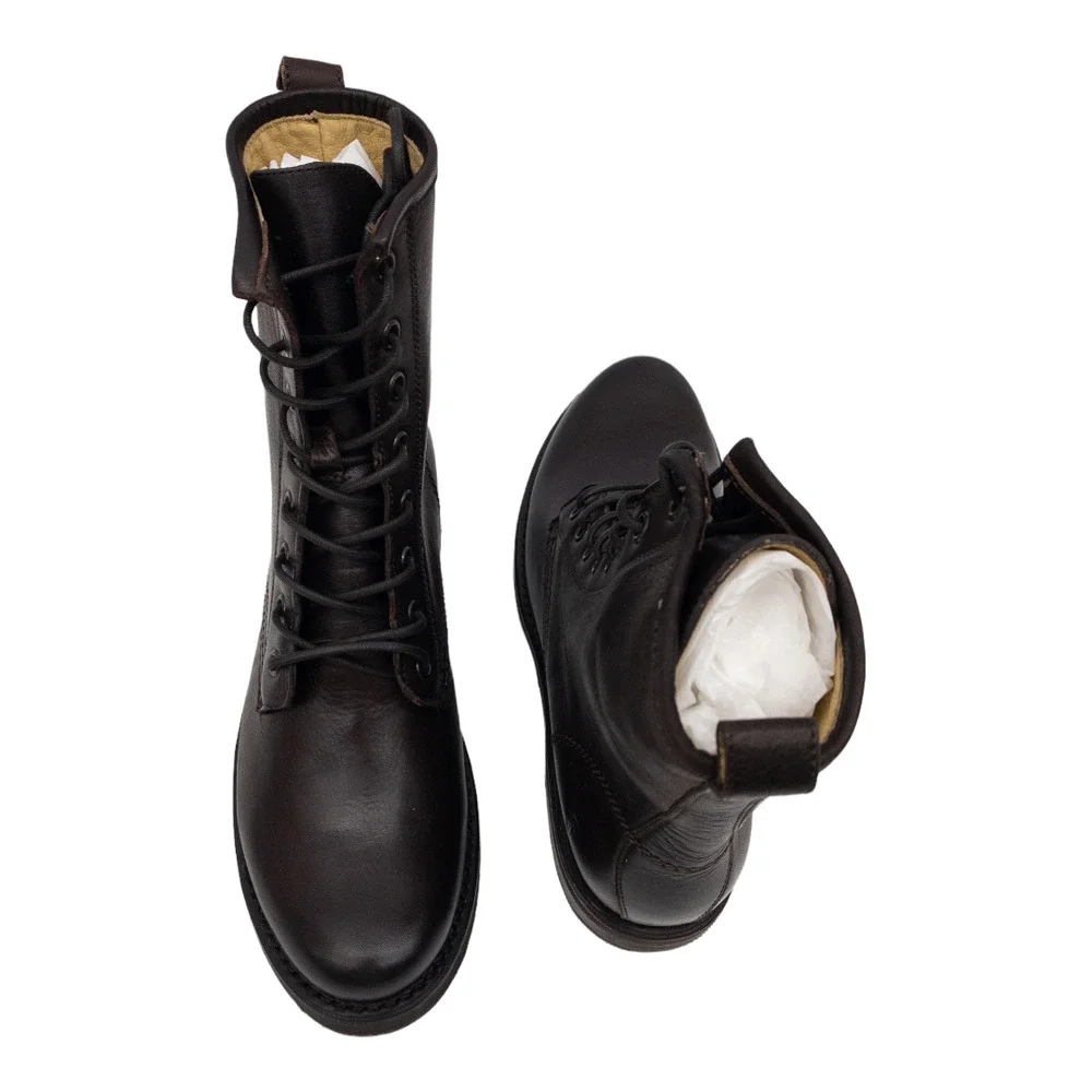 Frye Dark Brown Veronica Leather Lace Up Heeled Combat Boots 7.5 - Picture 6 of 12